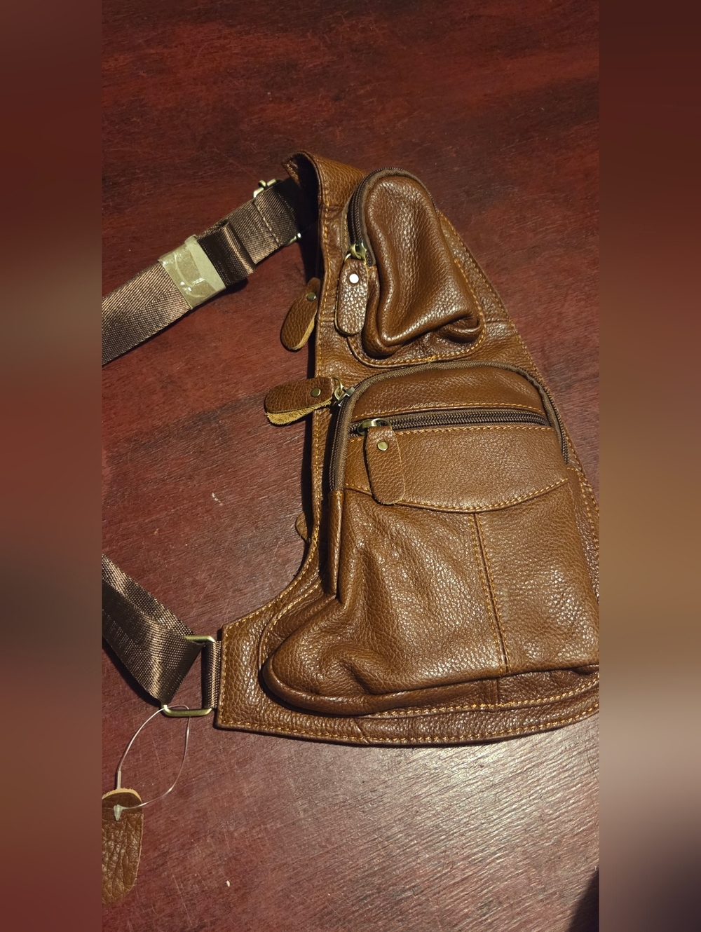 Men's Brown Leather Sling Chest Bag - Casual Crossbody Carry